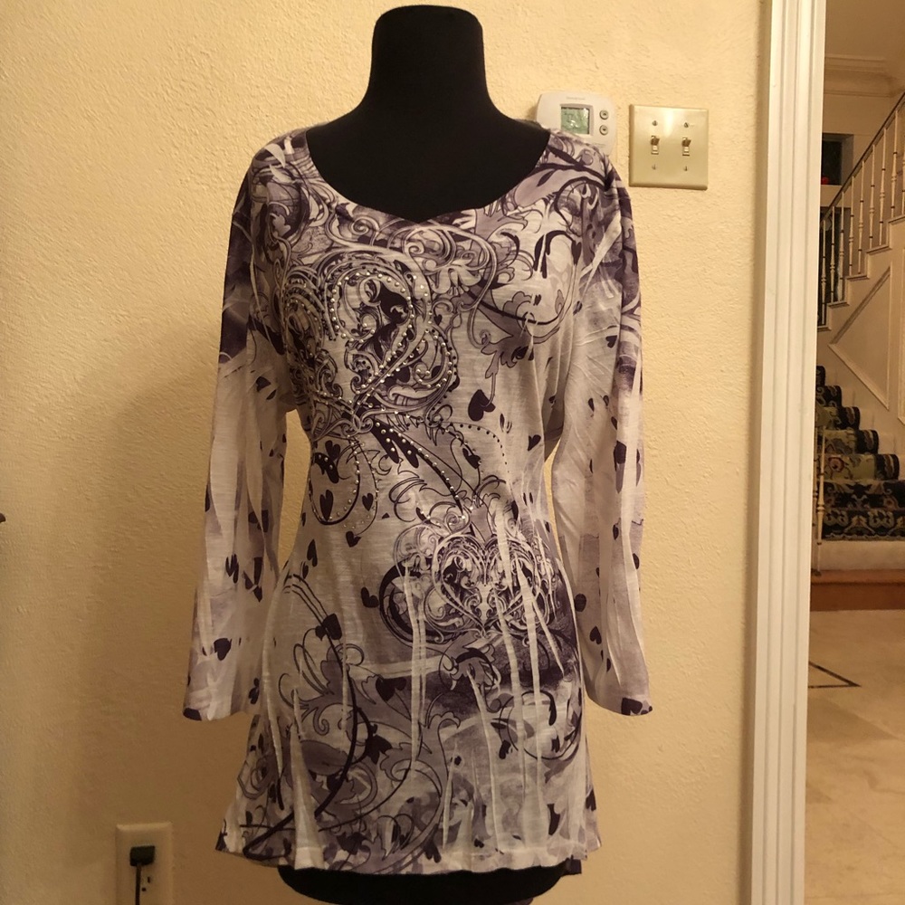 White Grey Style & Co. Long Sleeve Heart Tunic